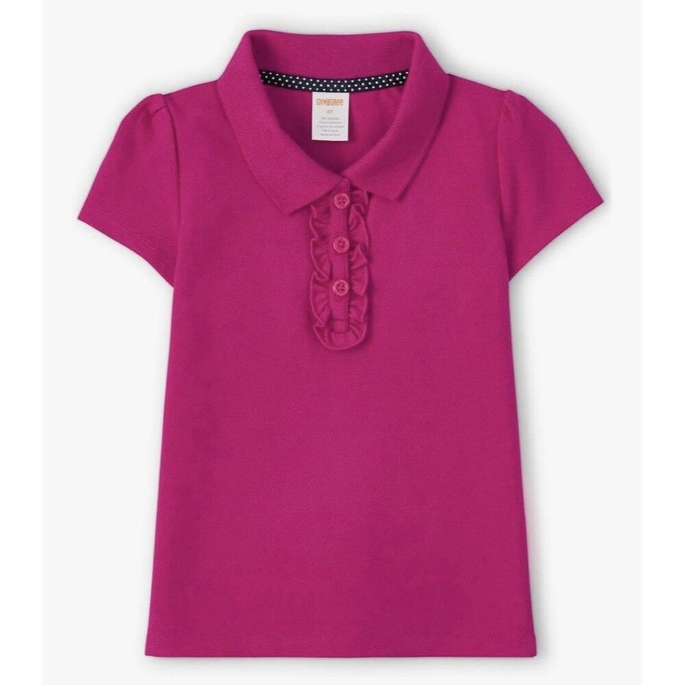 NWT Gymboree Magenta Short Sleeve Ruffle Polo Uniform Shirt Girl's Size 10